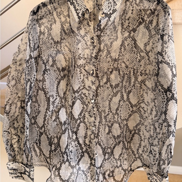 Vintage 90’s Emanuel Ungaro Sheer Snake-Print Button-Down Blouse - White & Black - Picture 11 of 14